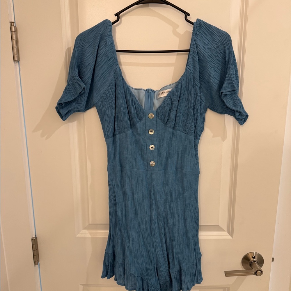 Blue Button-Front Romper